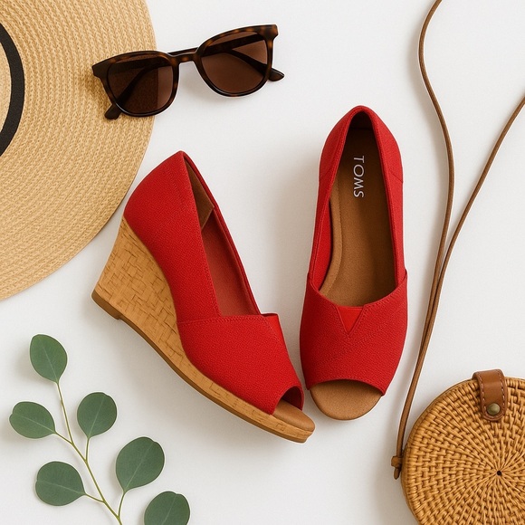 Toms Classic peep toe wedge sandal ❤️ - Picture 1 of 8